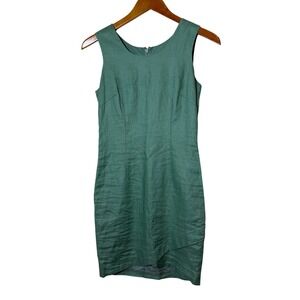 Thomo Women Mini Dress 34 Green Linen Sheath Wrap Hem Minimalist Coastal Summer